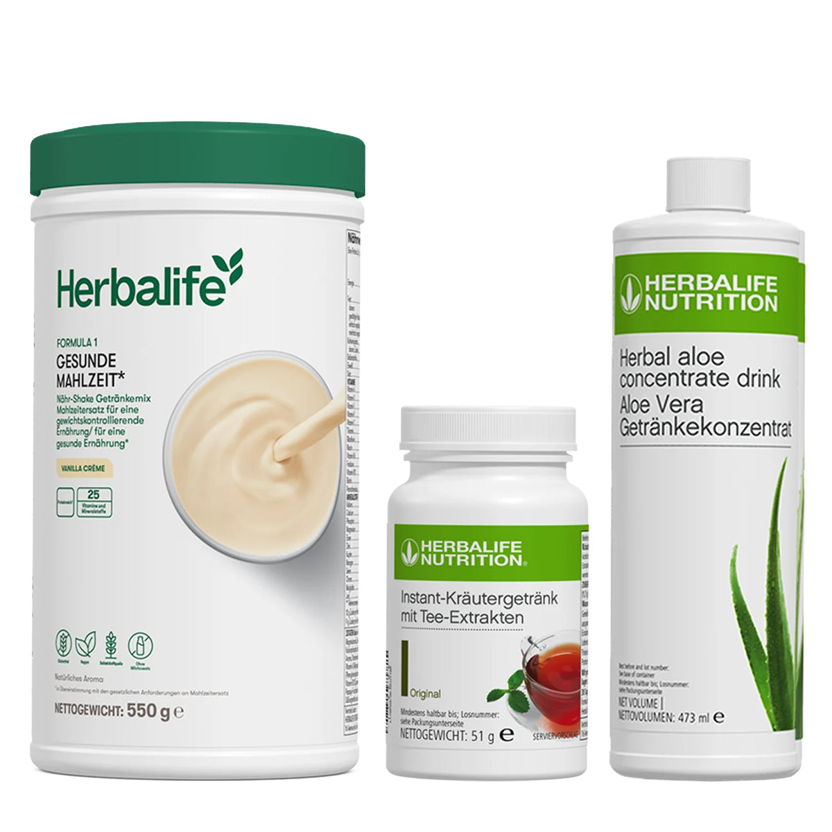gesundes fruehstueck set shake tee und aloe
